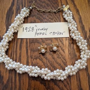 1928 brand vintage woven braided pearl choker and earrings